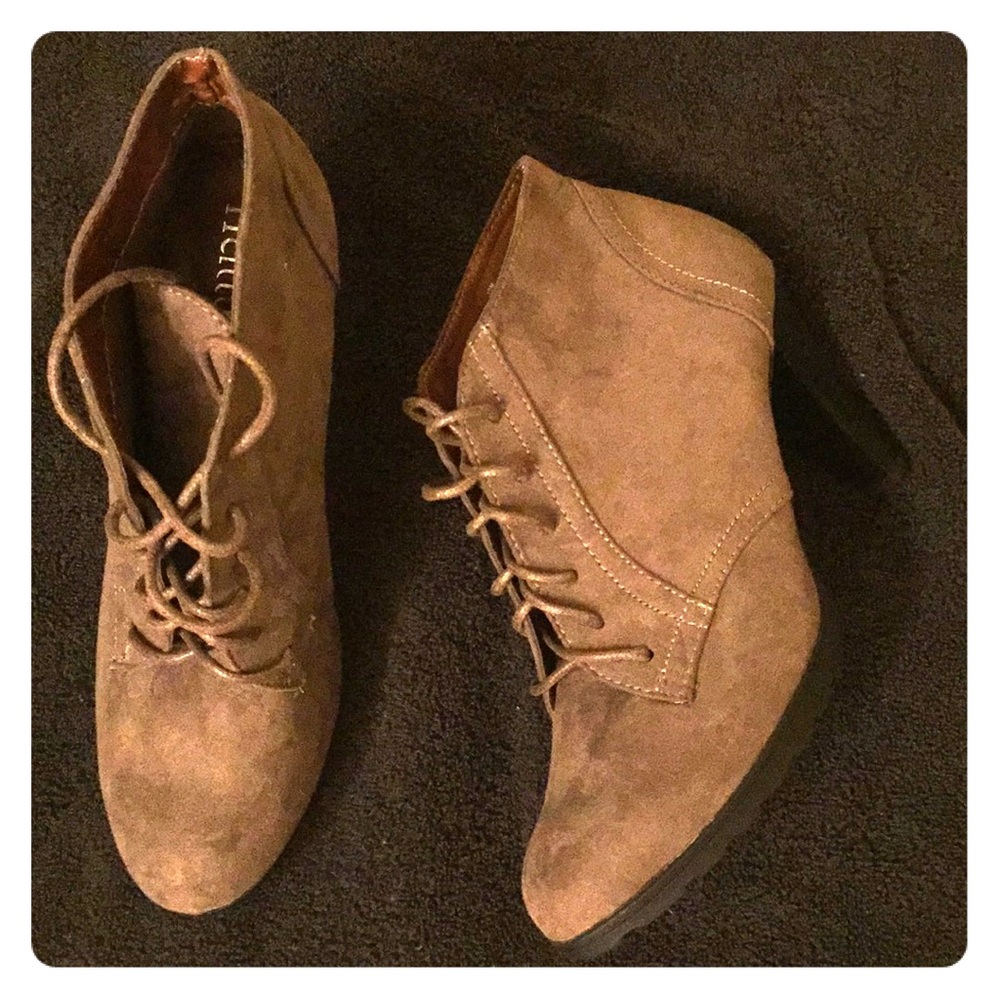 Tan suede heeled booties